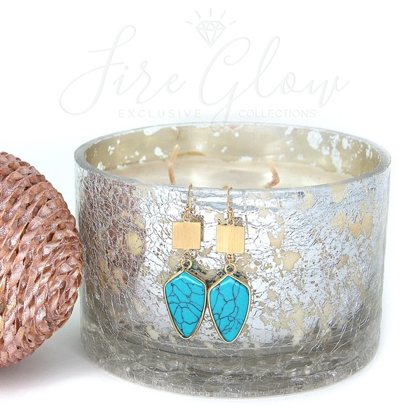 Turquoise Arrowhead Drop Earrings Brushed Square - Picture 8 of 11